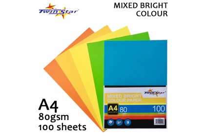 Twin Star A4 Mixed Colour Paper 80gsm / 100sheets Twin Star A4 Mixed Colour Paper 80gsm / 100sheets
