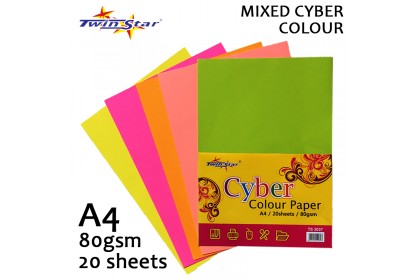 Twin Star A4 Mixed Colour Paper 80gsm / 20sheets Twin Star A4 Mixed Colour Paper 80gsm / 20sheets